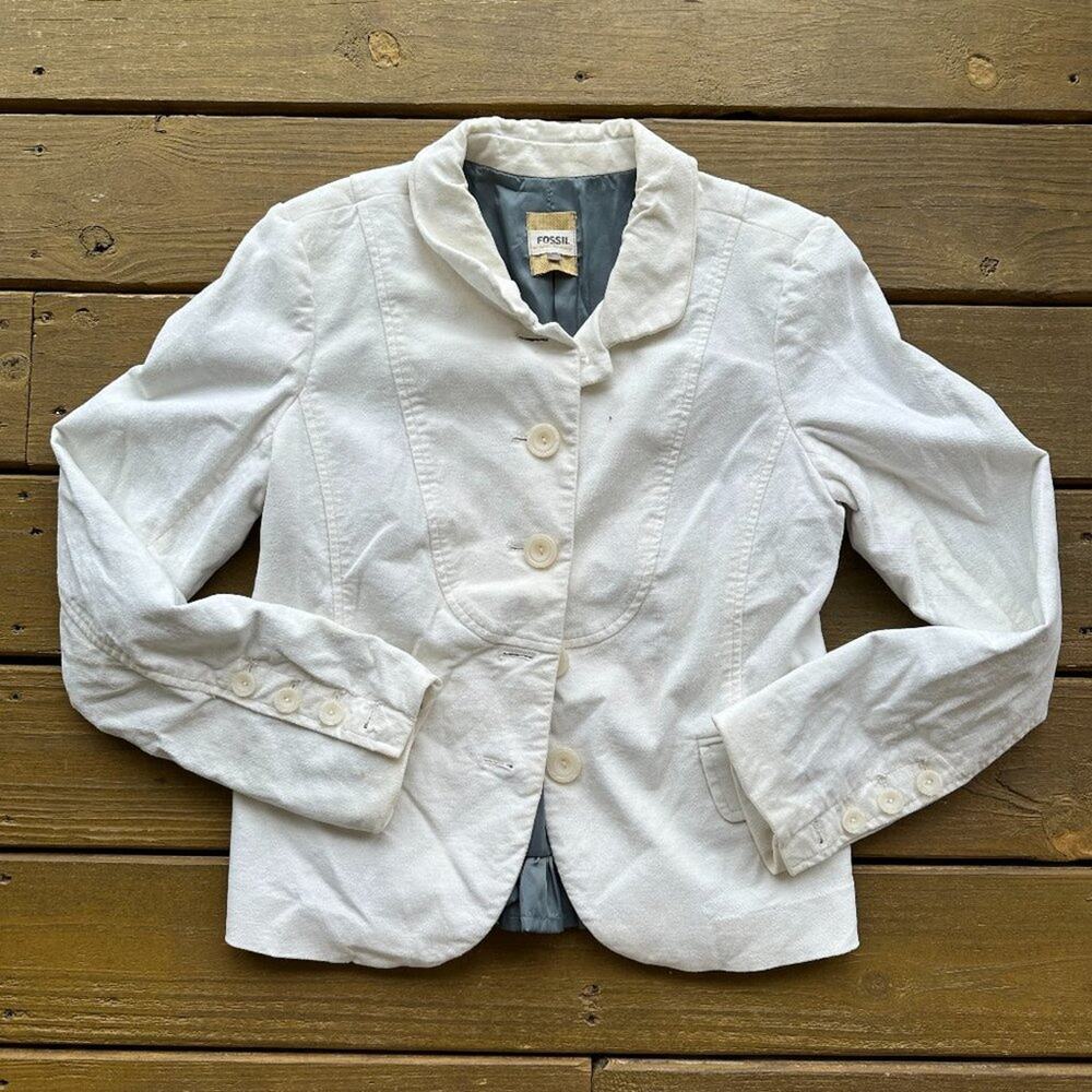 Fossil Vintage White Velvet Blazer Jacket LARGE